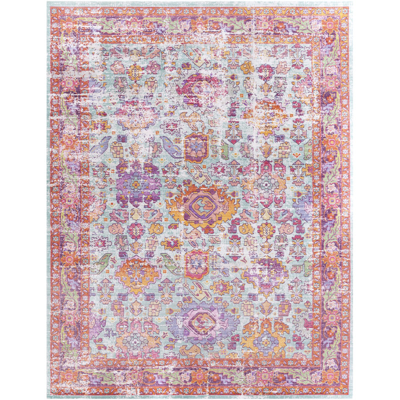 Bungalow Rose Kahina Vintage Distressed Oriental Pink Area Rug